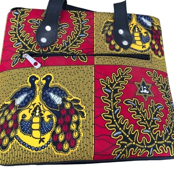 Vibrant Authentic West African Executive Handbag Large Double Leather Handcraft - Picture 7 of 9